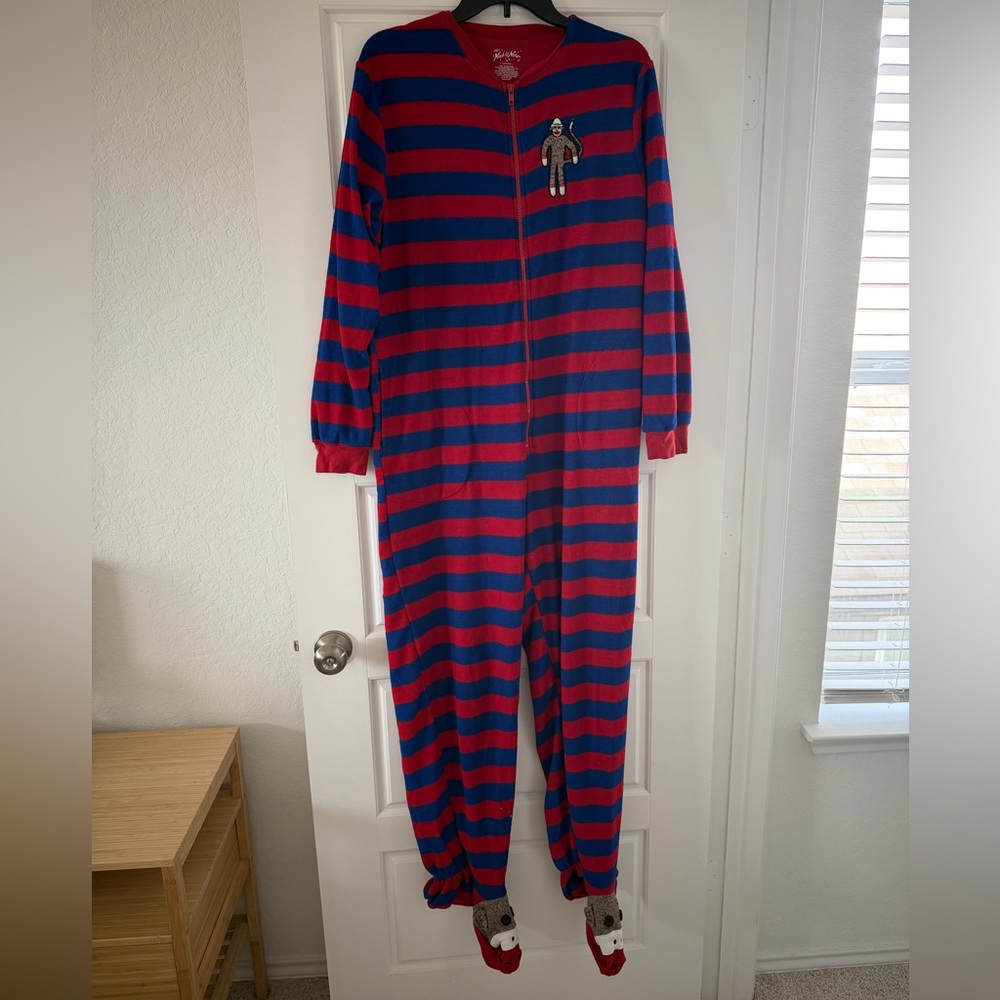 Nick & Nora Red and Blue Striped  Women's Monkey Pajama Onesie